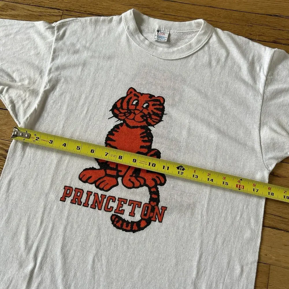 Vintage Champion Princeton Tiger T Shirt USA Front Back Flocked Graphic Large - Picture 4 of 5